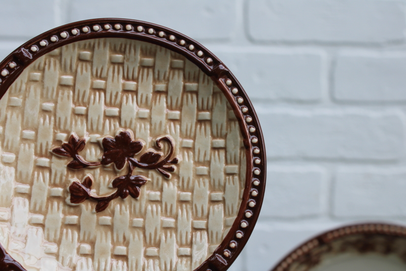 photo of Temp Tations floral lace basketweave chocolate brown plates set for 4, hard to find!  #3